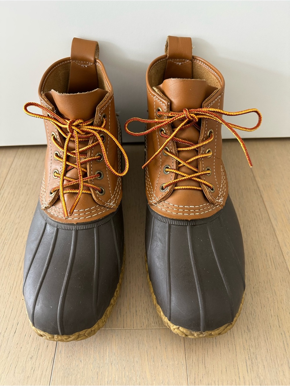 L.L. Bean Duck Boots Rubber Leather Outdoor Waterproof Brown Tan Mens Size 10 - Picture 2 of 12